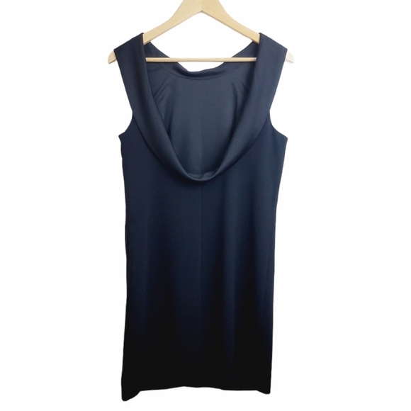 Trina Turk Black Nika Shift Dress Size 6 Sleeveless Crepe Drape Back Minimalist - Picture 4 of 9